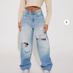 Fashion Nova Light Blue Distressed Boyfriend Jeans